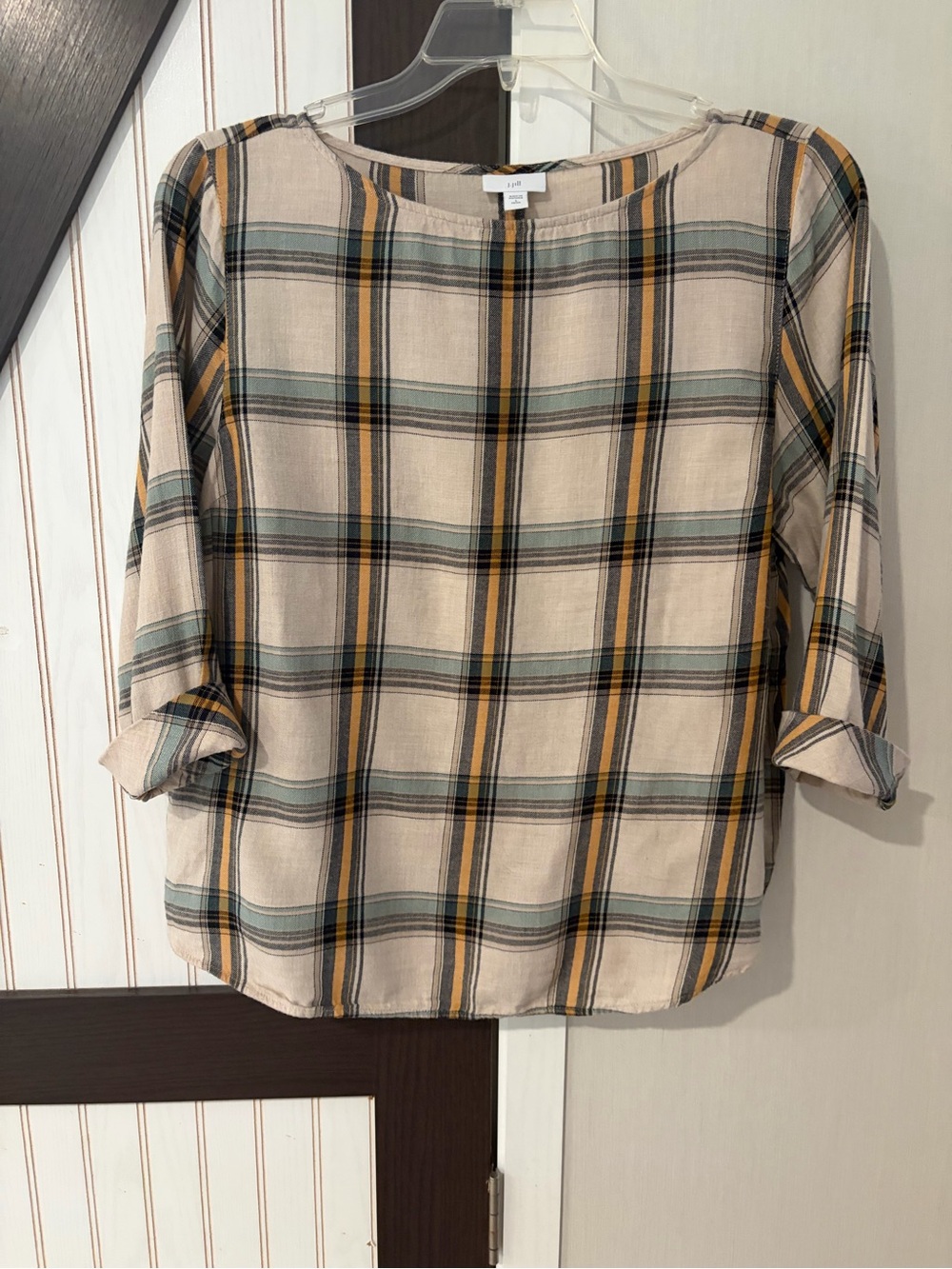 J. Jill Plaid Cotton Modal 3/4 Length Sleeve Pullover Blouse Size Large Petite